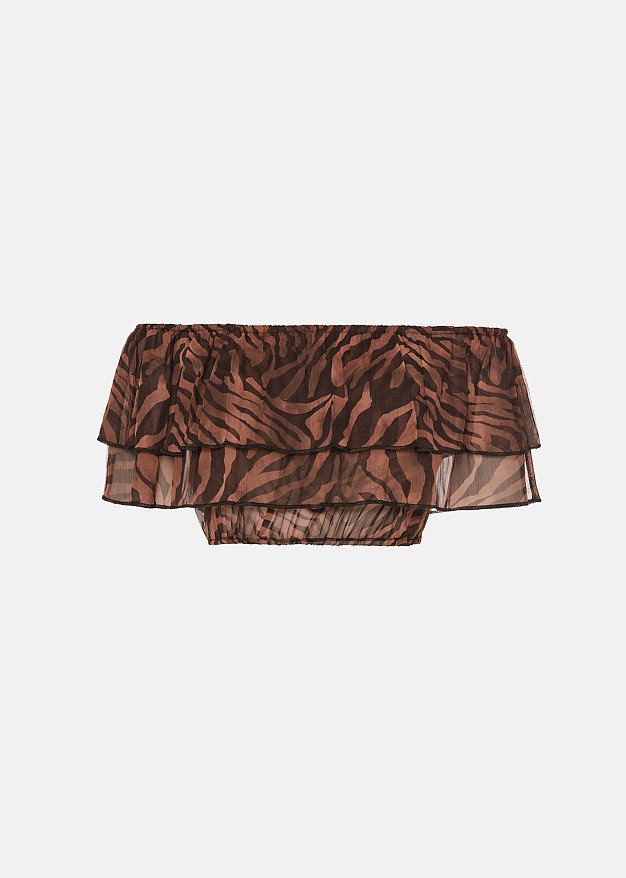 Animal print  sheer crop top with ruffles