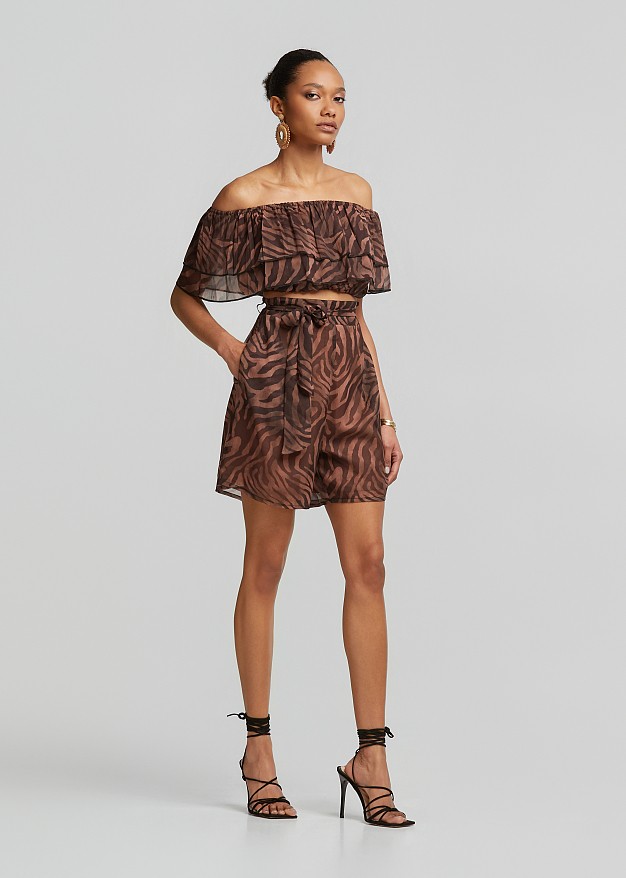 Animal print  sheer crop top with ruffles