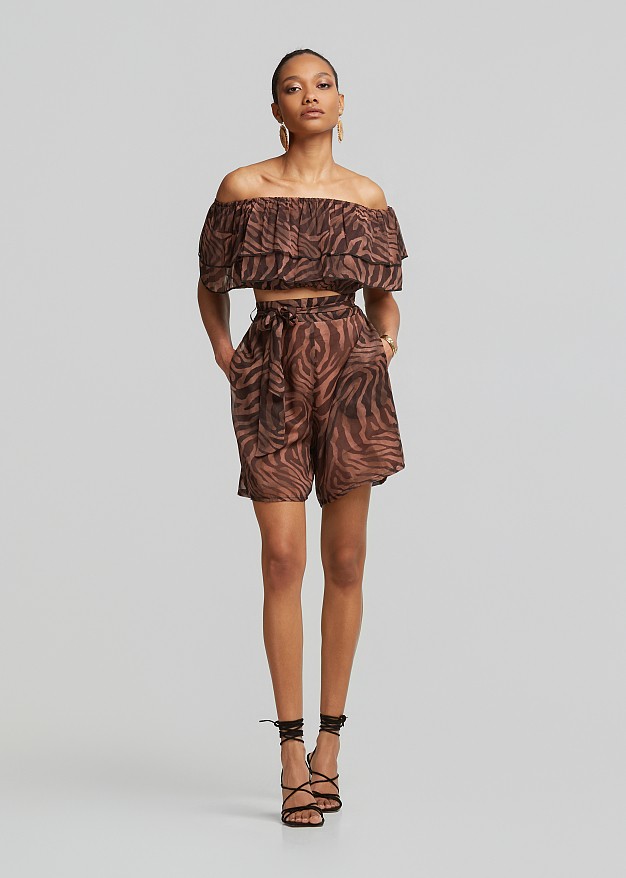 Animal print  sheer crop top with ruffles