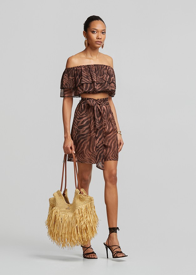 Animal print  sheer crop top with ruffles