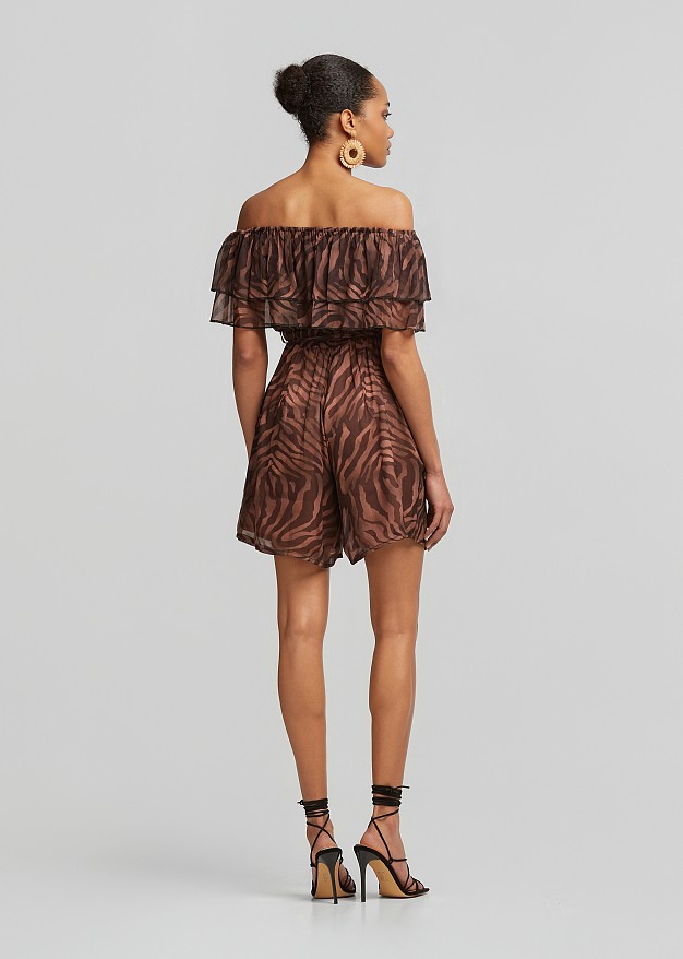 Animal print  sheer crop top with ruffles