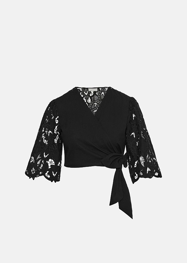 Wrap blouse in guipure lace