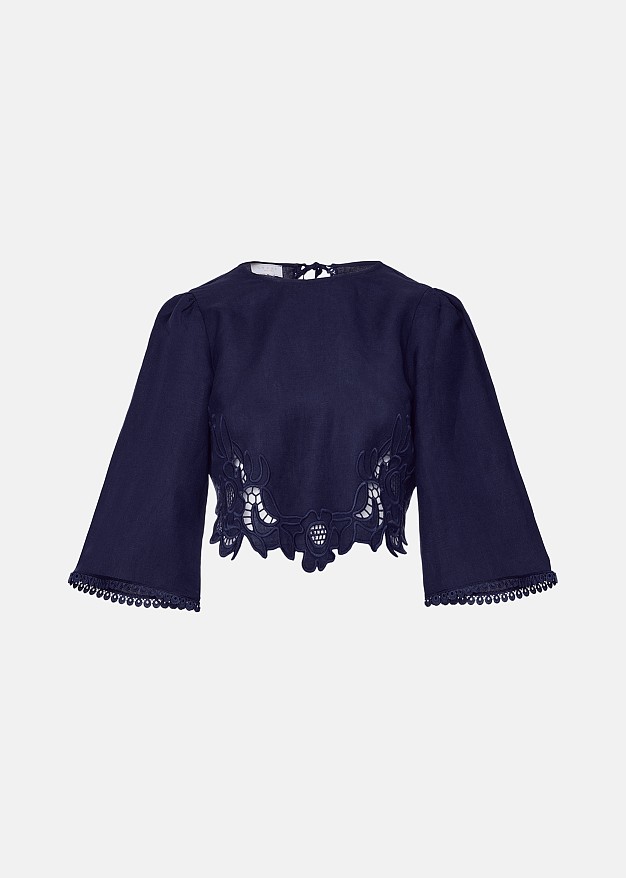 Cropped linen top in lace details