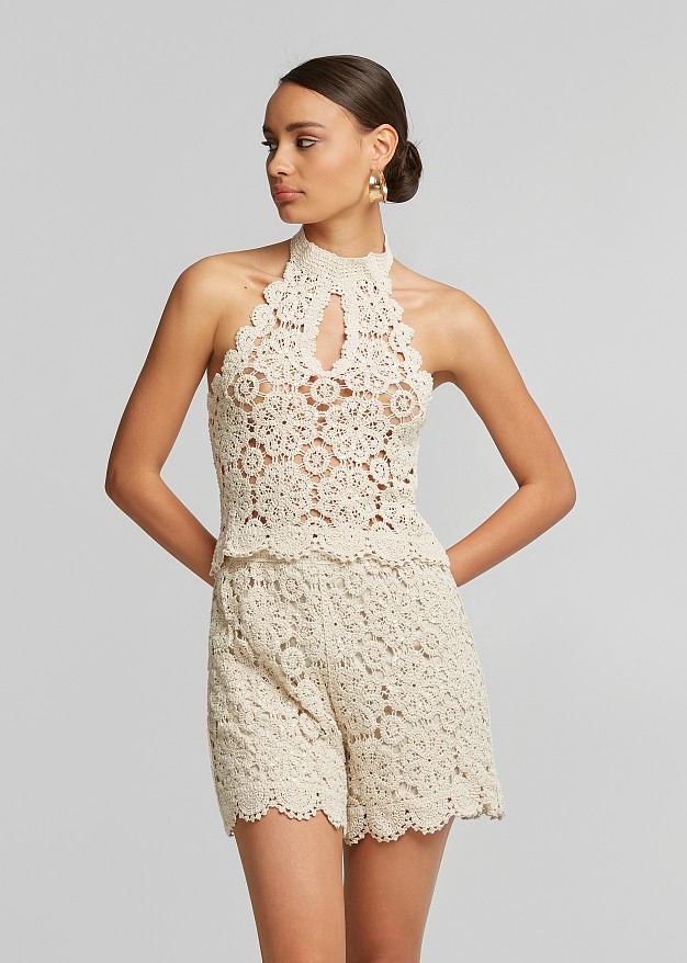 Crochet lace halter neck blouse