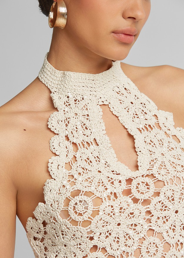 Crochet lace halter neck blouse