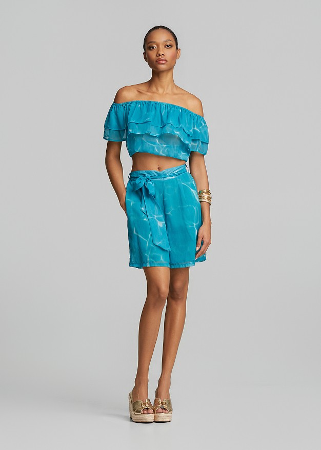 Off-shoulder batik print blouse