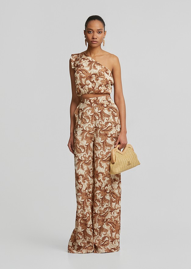 Cropped printed one-shoulder top