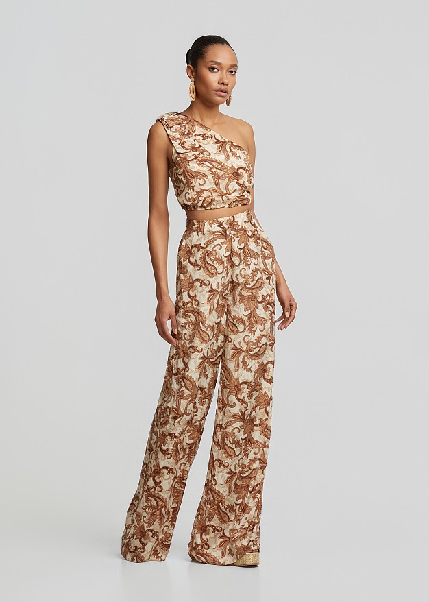 Cropped printed one-shoulder top