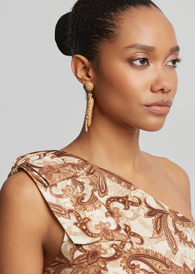 Cropped printed one-shoulder top