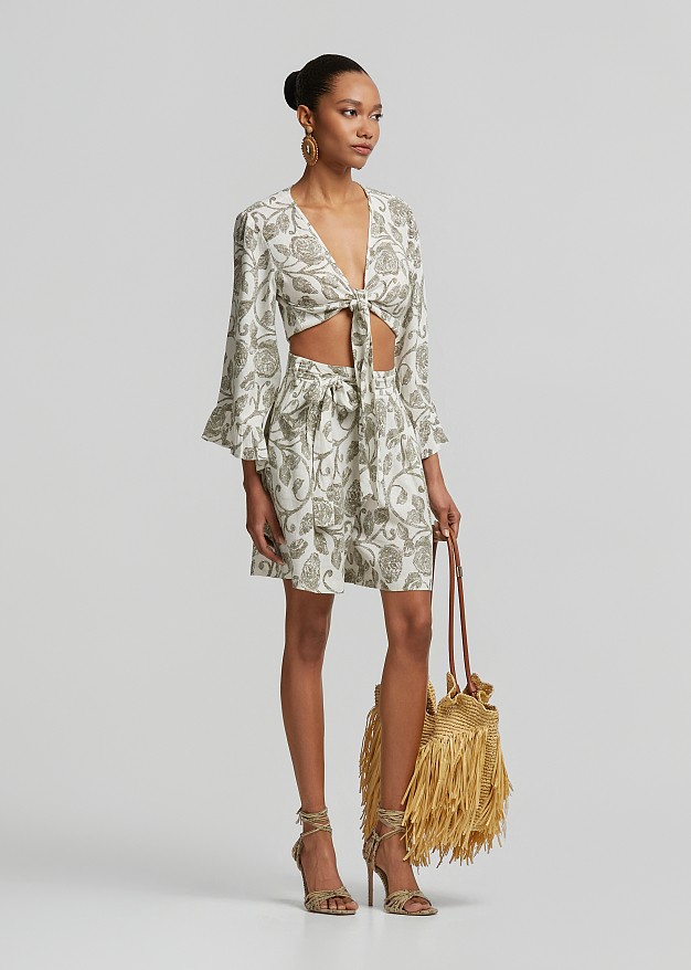 Printed blouse with front tie