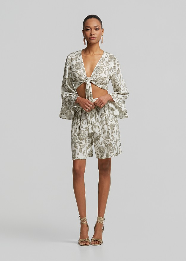 Printed blouse with front tie