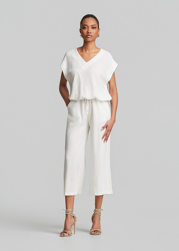 V-neck blouse in a linen-look fabric