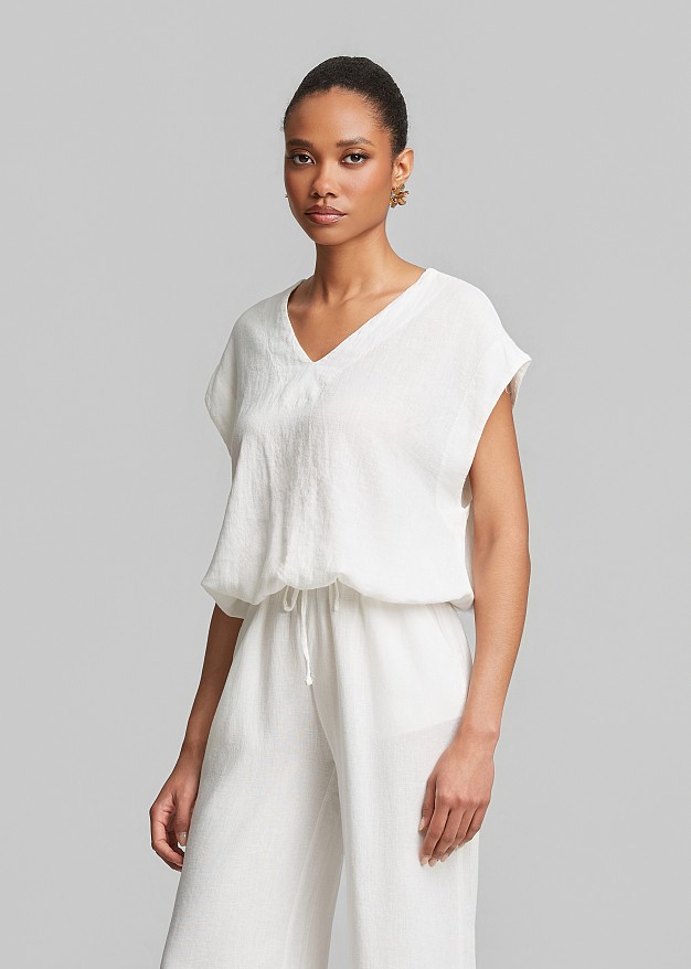 V-neck blouse in a linen-look fabric
