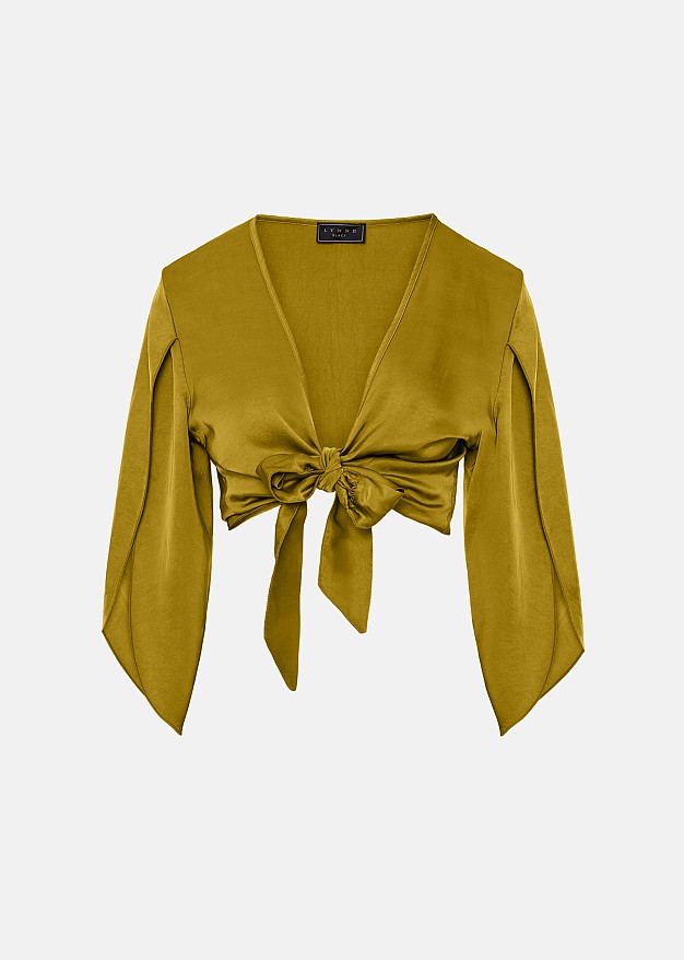 Satin-look top with a front tie