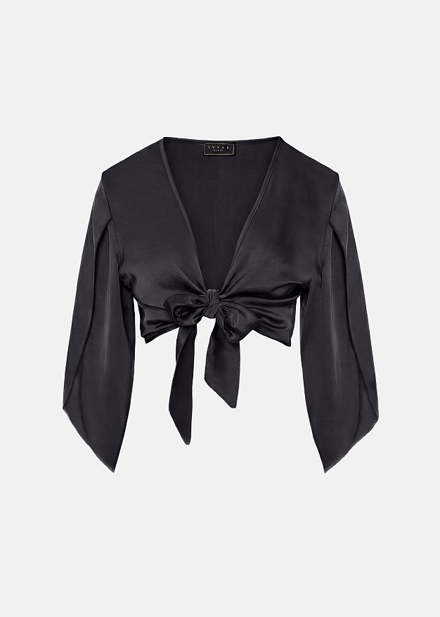 Satin-look top with a front tie