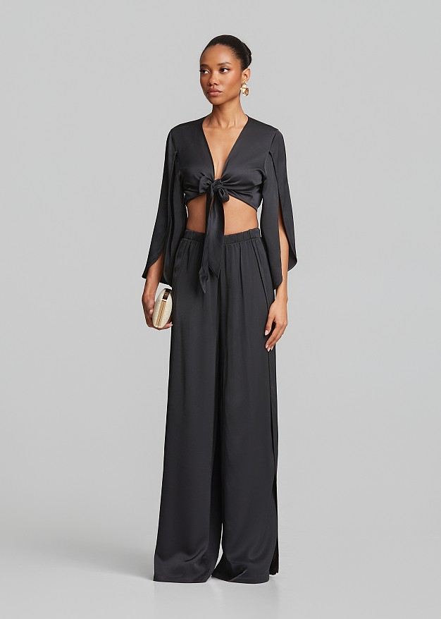 Satin-look top with a front tie