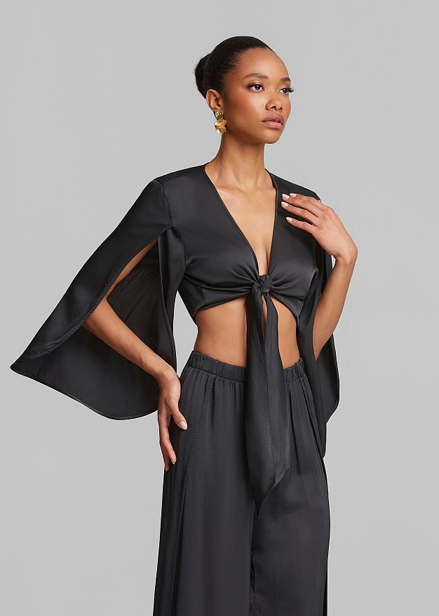 Satin-look top with a front tie