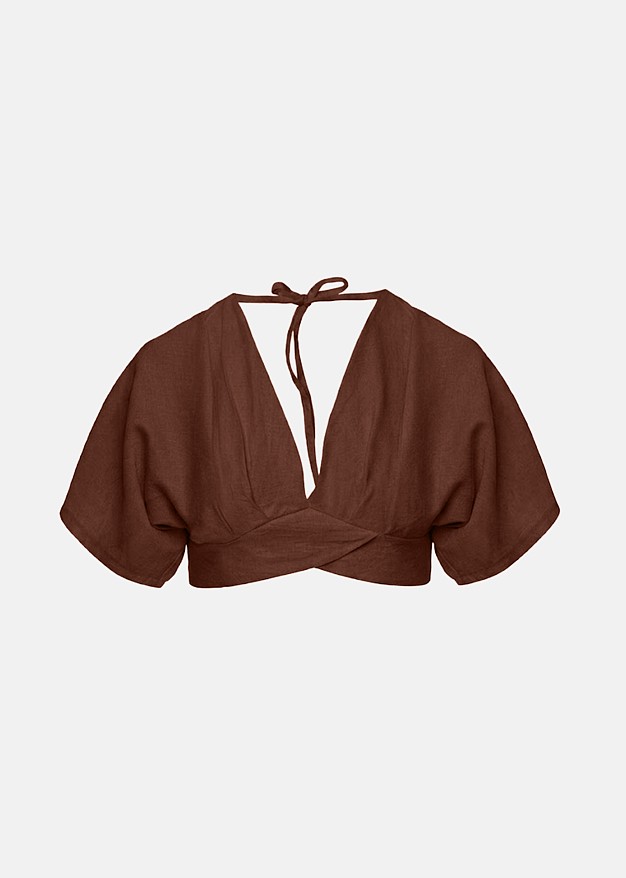 Crop top with an open back and sleeves