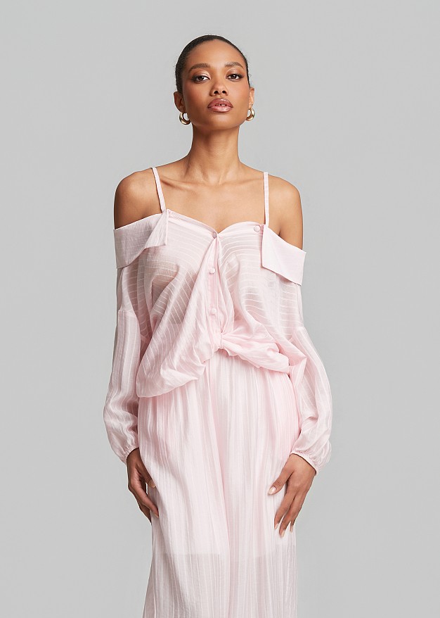 Off-shoulder striped blouse-shirt with asymmetric details | LYNNE