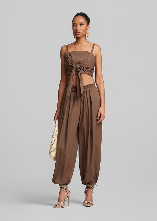 Cropped poplin top with a bow tie