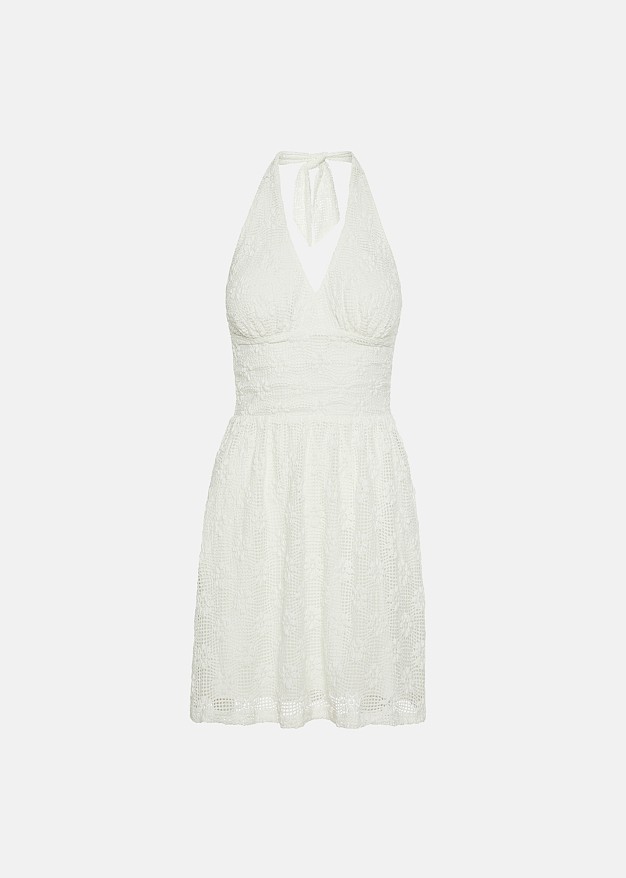 Lace mini dress with halter neck tie