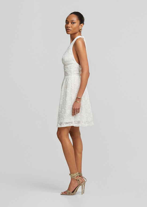 Lace mini dress with halter neck tie