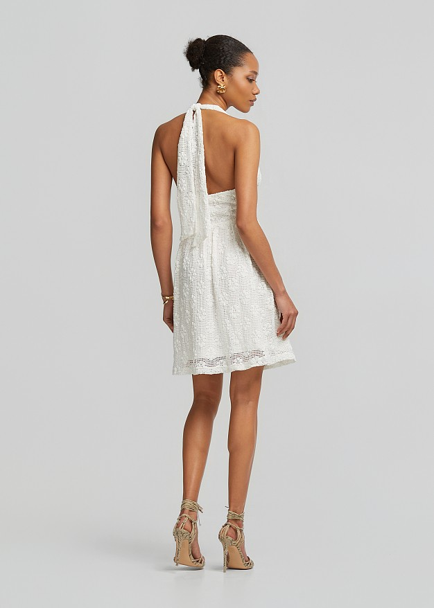 Lace mini dress with halter neck tie