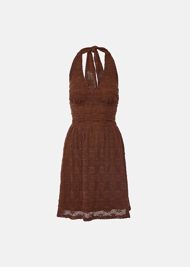 Lace mini dress with halter neck tie
