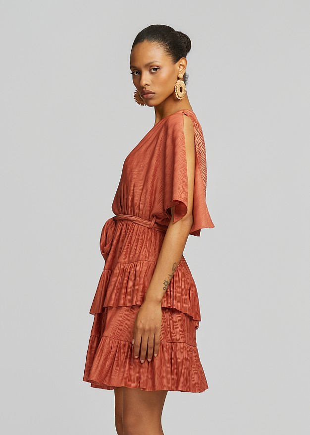 Mini dress with asymmetric ruffles