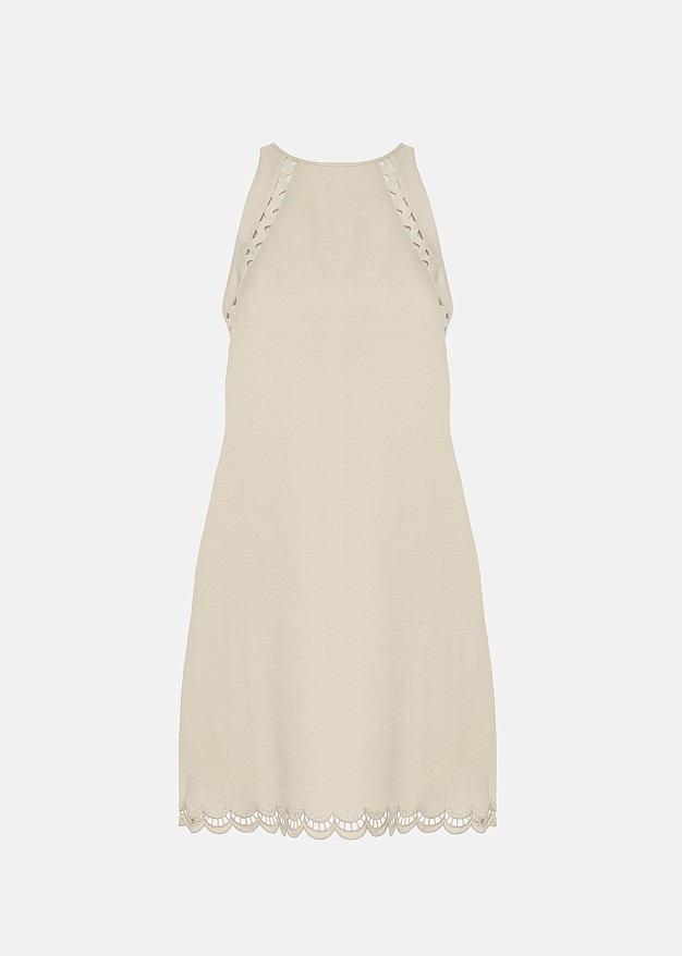 Linen mini dress with lace detailing