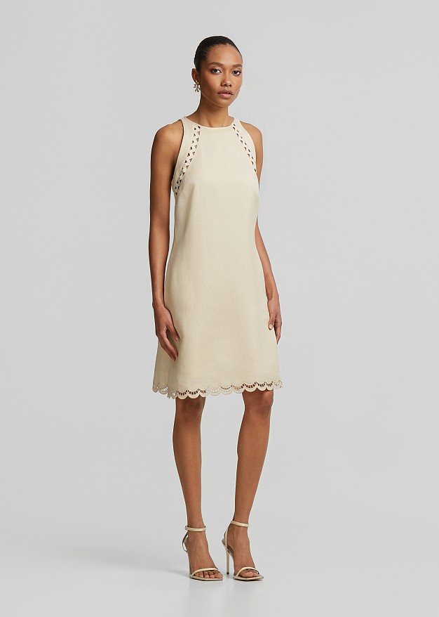 Linen mini dress with lace detailing