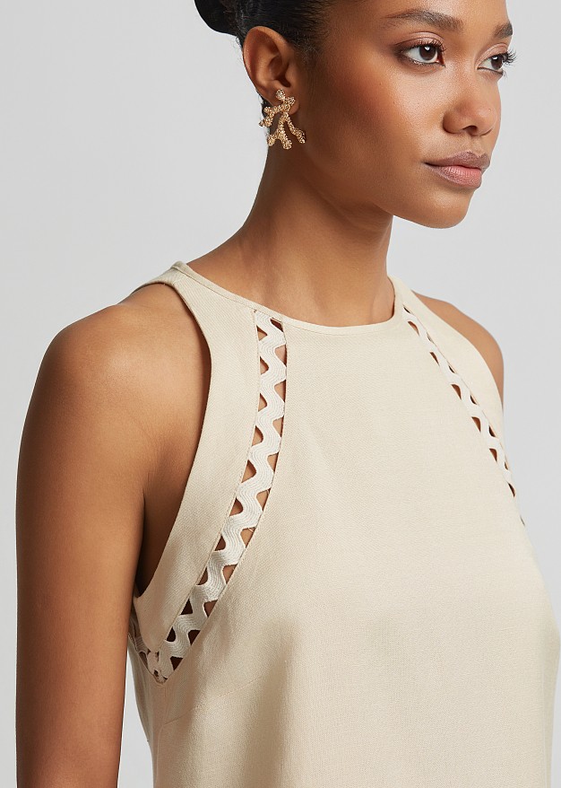 Linen mini dress with lace detailing