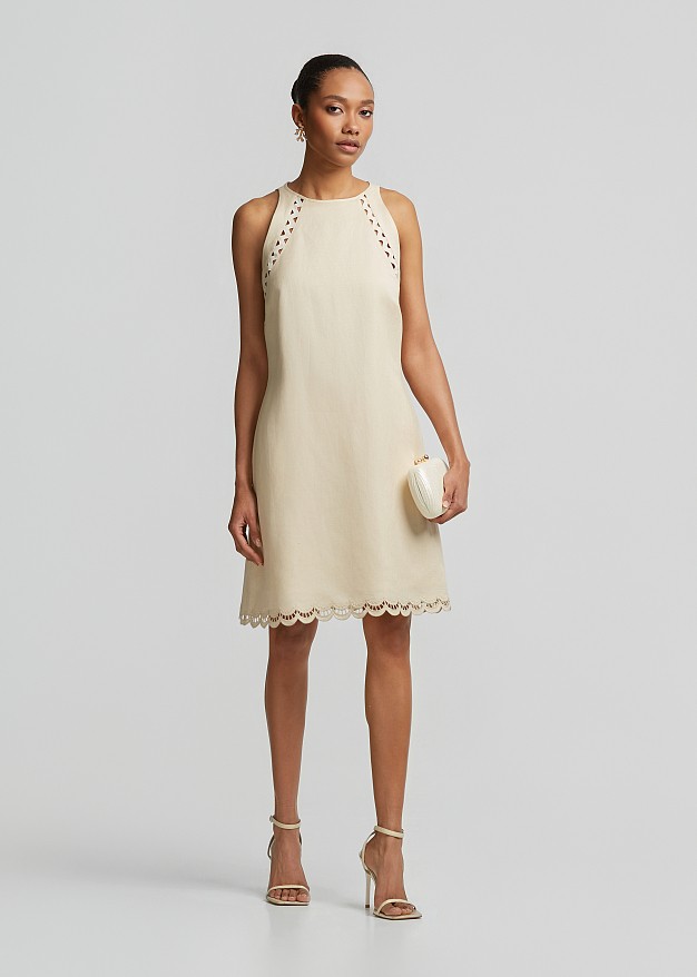 Linen mini dress with lace detailing