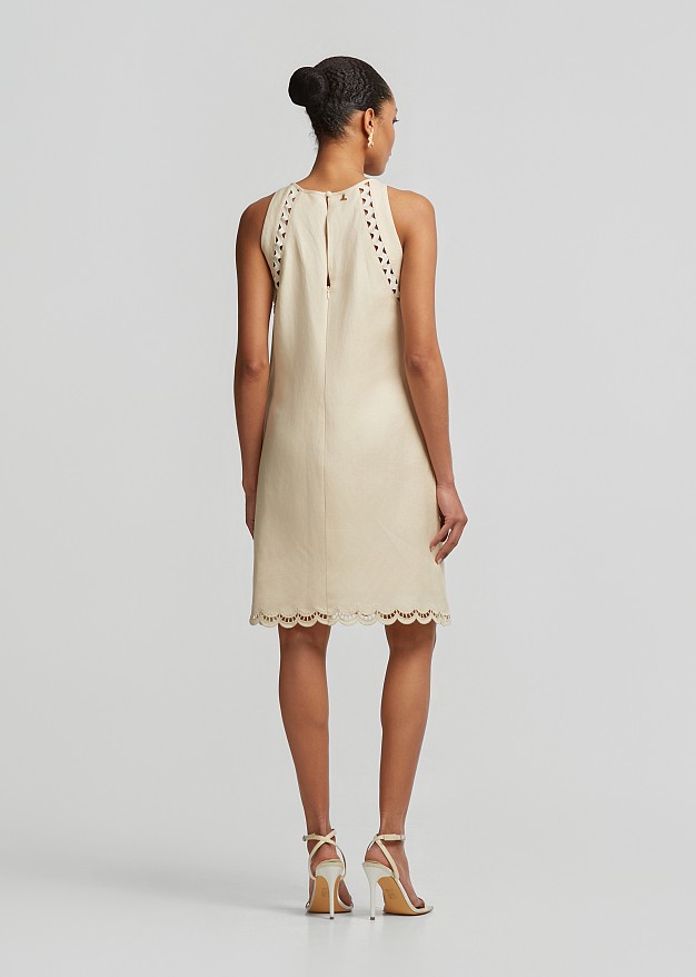Linen mini dress with lace detailing
