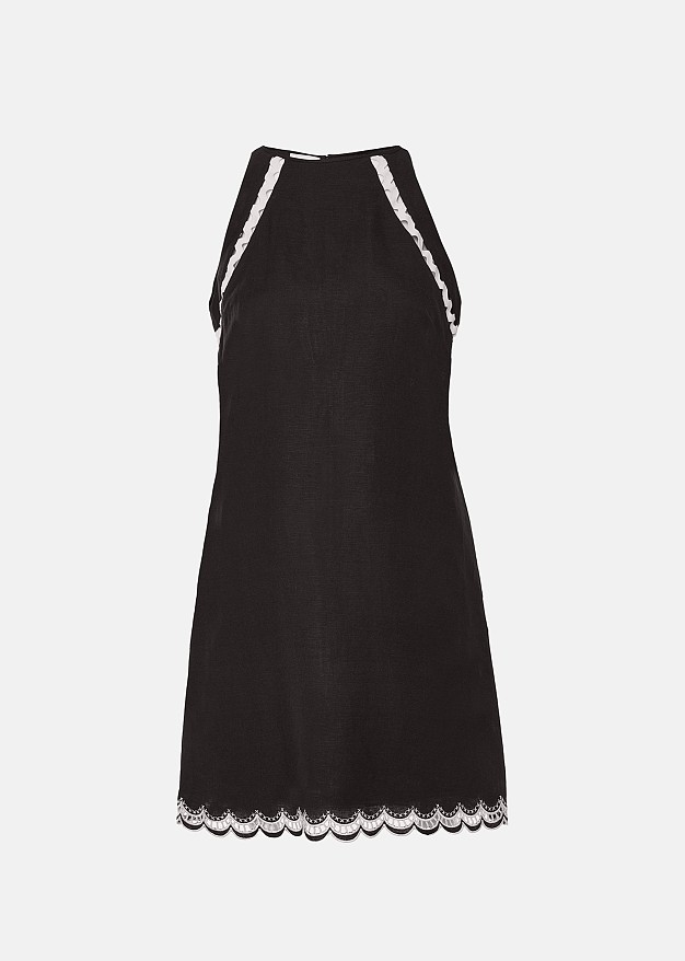Linen mini dress with lace detailing