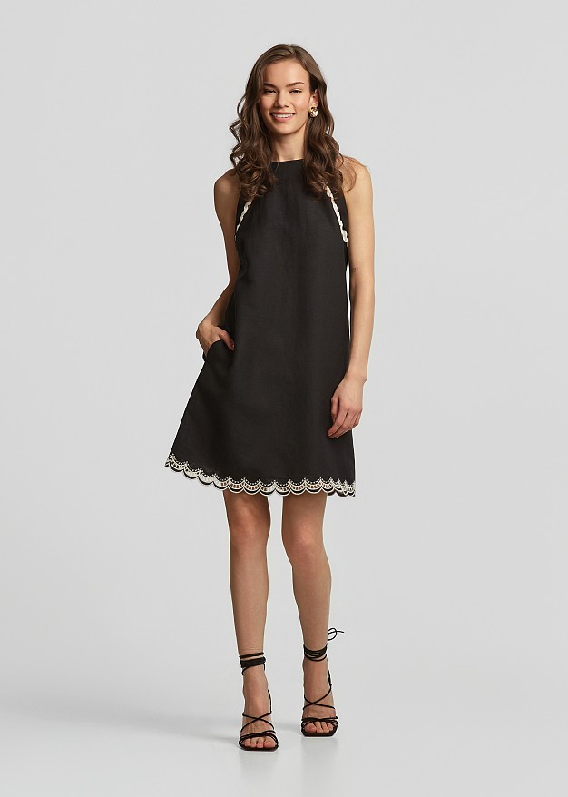 Linen mini dress with lace detailing