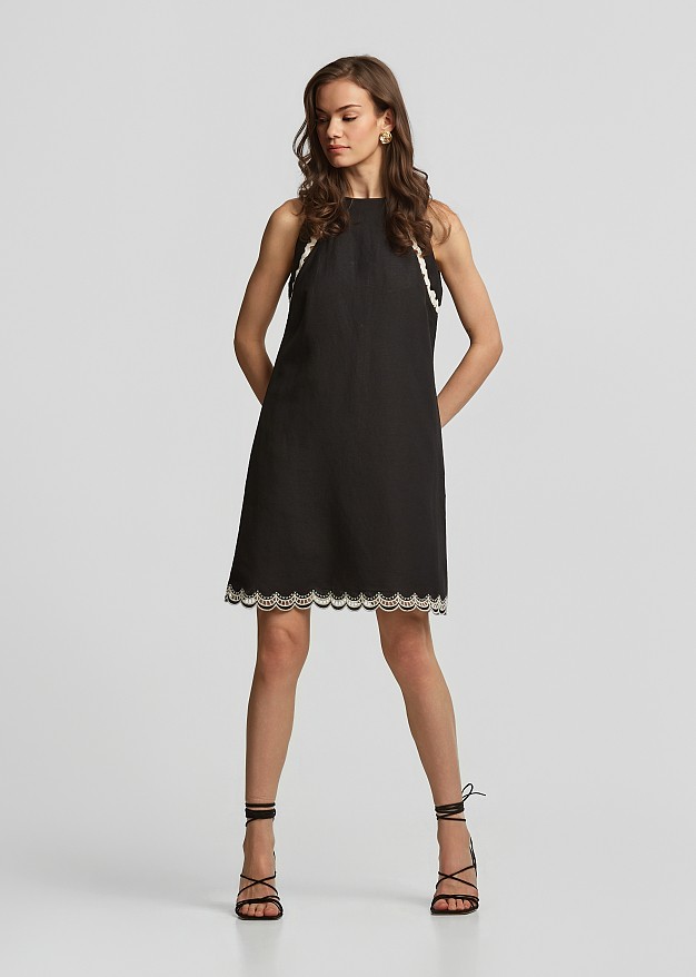 Linen mini dress with lace detailing