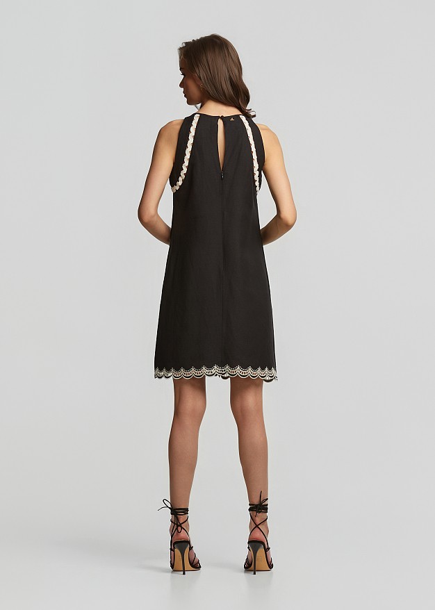 Linen mini dress with lace detailing