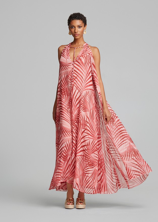 Maxi printed dress with decorative beads