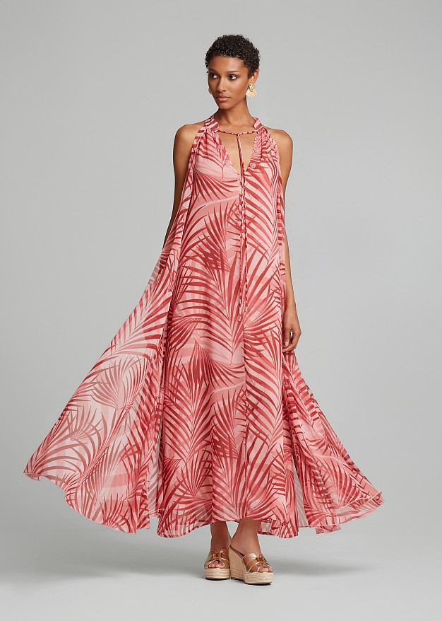 Maxi printed dress with decorative beads