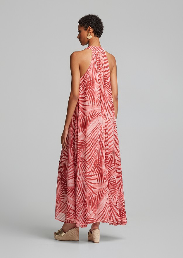 Maxi printed dress with decorative beads
