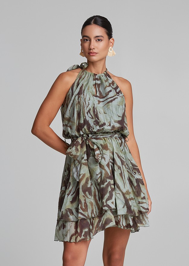 Φόρεμα με βολάν και animal print