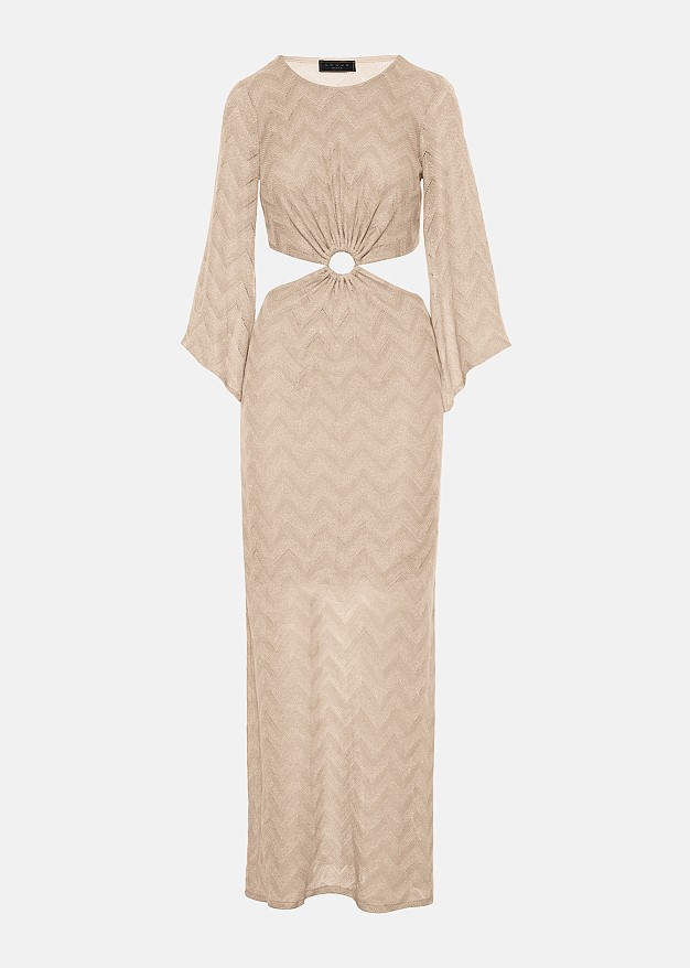 Rochie lungă din tricot cu lurex și mâneci