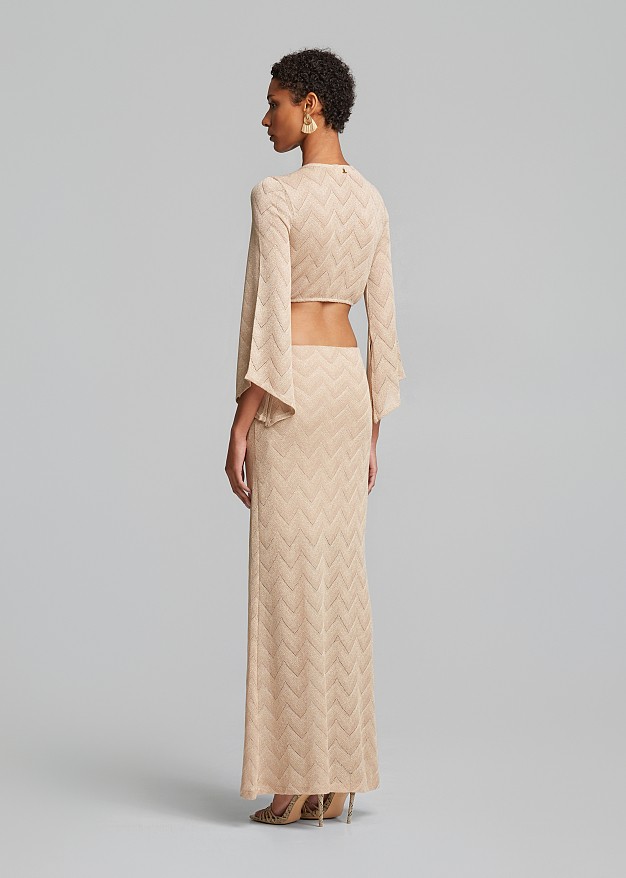 Rochie lungă din tricot cu lurex și mâneci