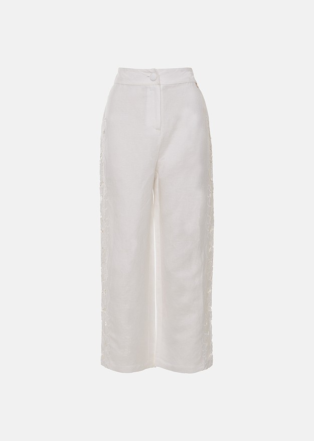 High-waisted trousers with a linen-look finish