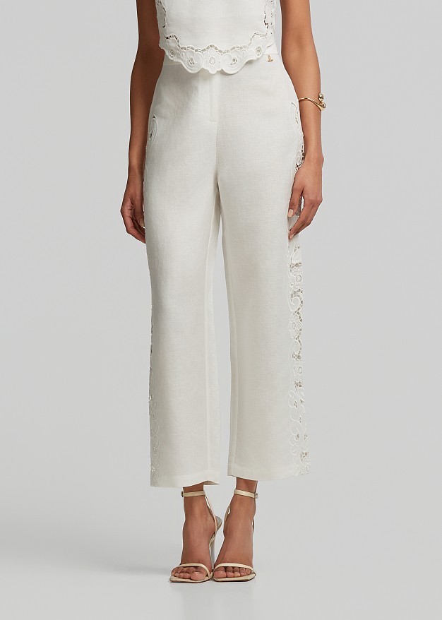 High-waisted trousers with a linen-look finish