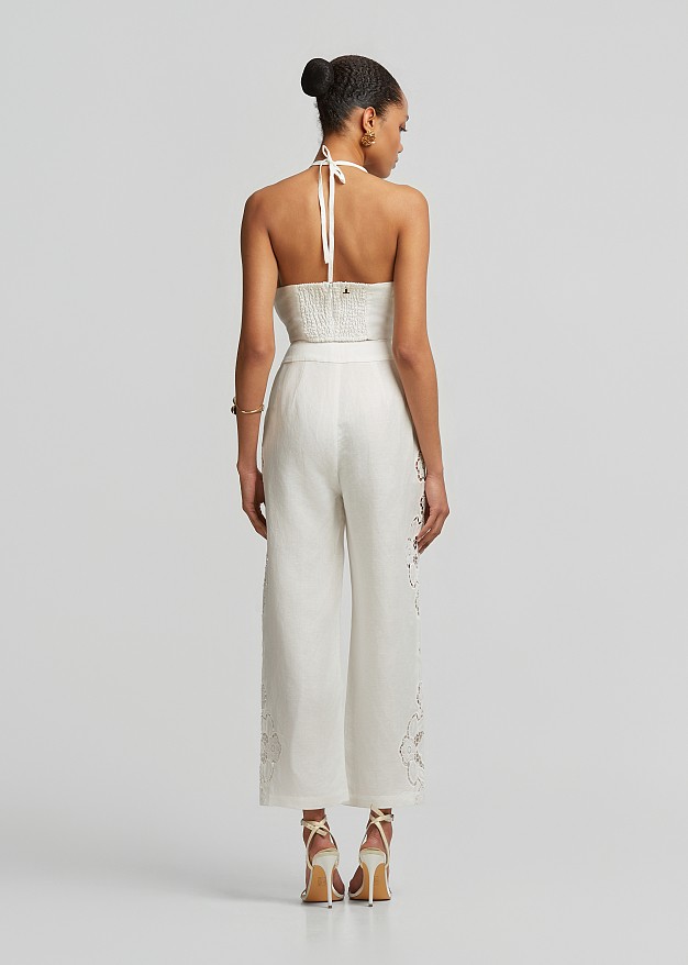 High-waisted trousers with a linen-look finish