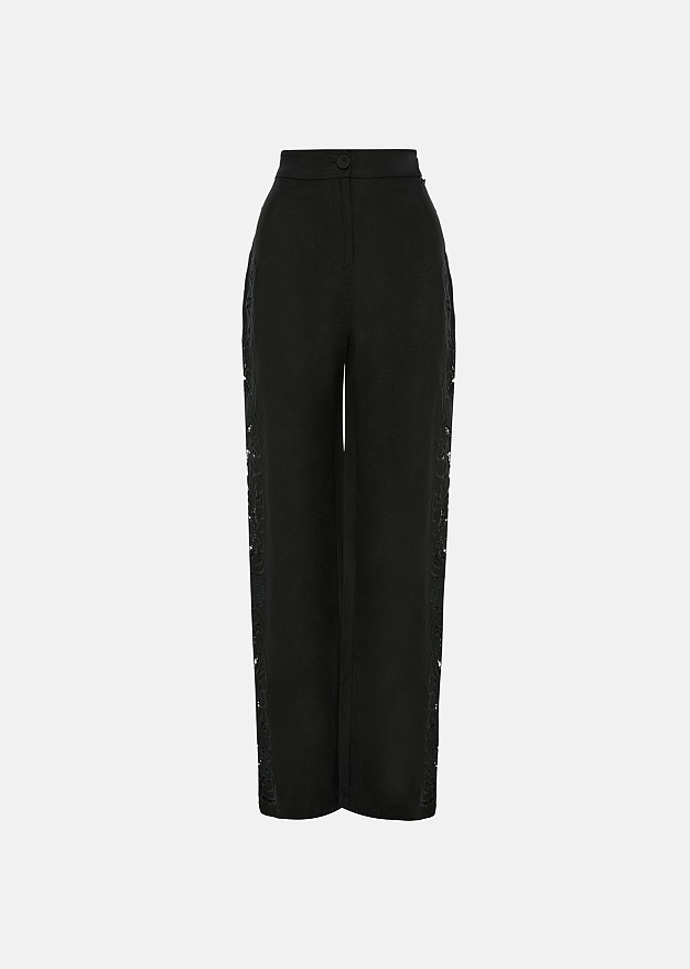 High-waisted trousers with a linen-look finish