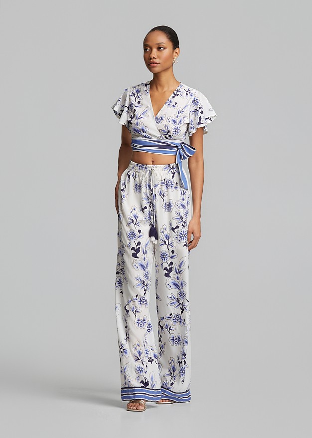 Printed straight-leg trousers with metallic details