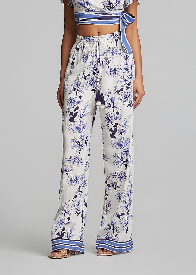 Printed straight-leg trousers with metallic details